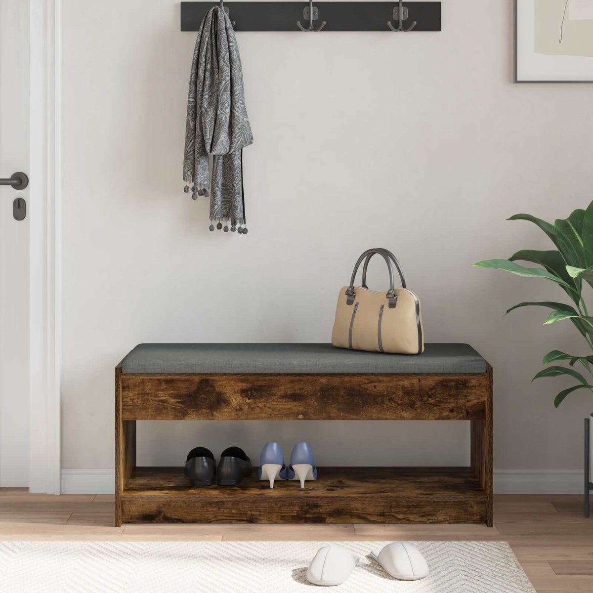 vidaXL Hall Bench Smoked Oak 103 x 38 x 45 cm 4
