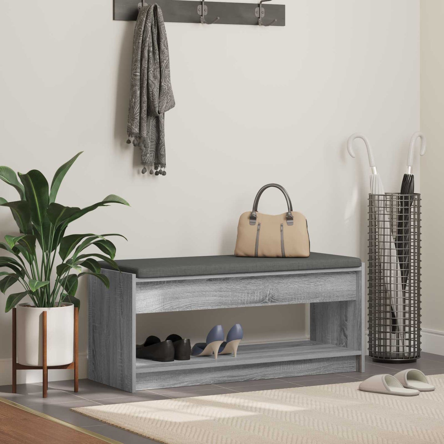vidaXL Hall Bench Grey Sonoma 103 x 38 x 45 cm 1
