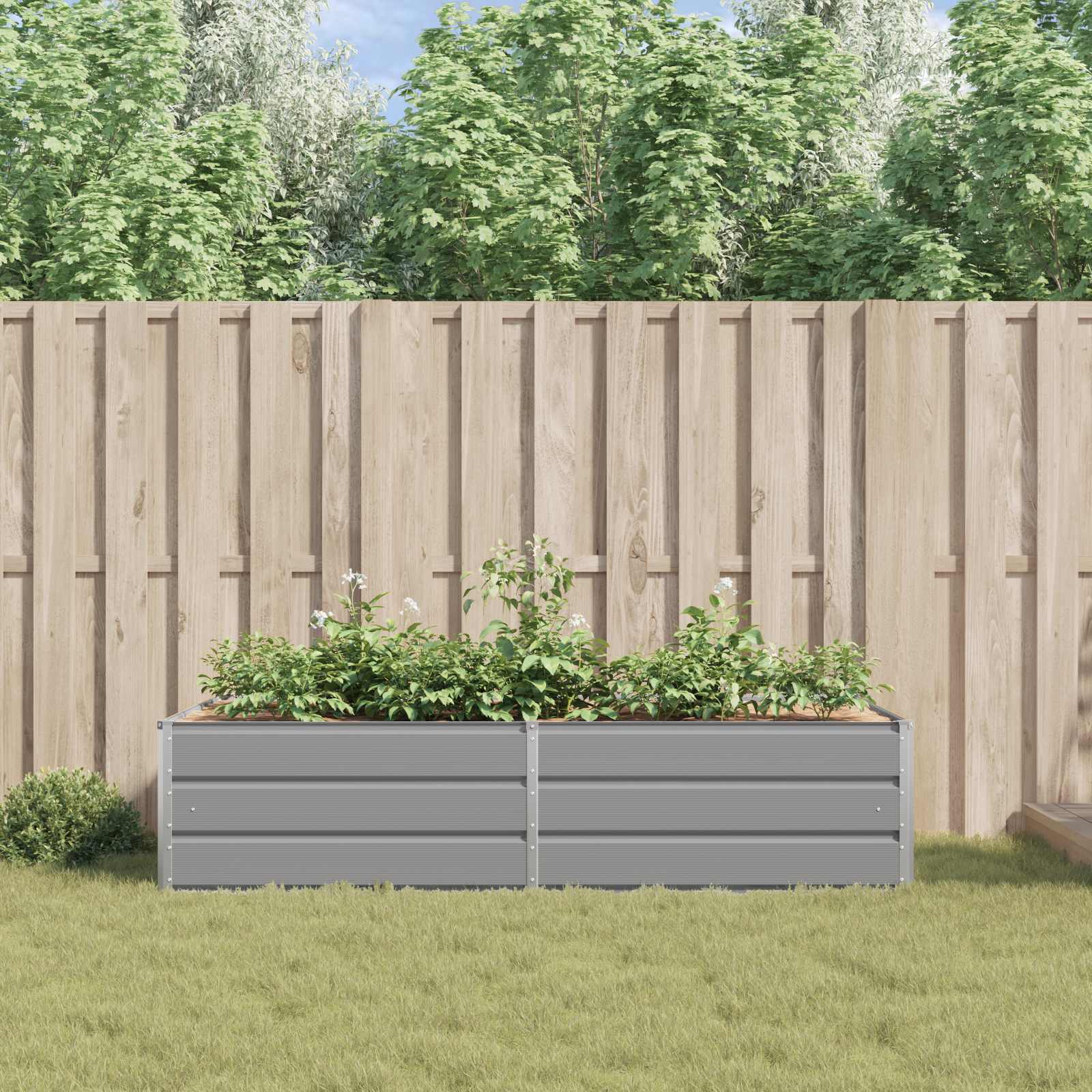 vidaXL Planter Light Grey 195 x 100 x 45 cm Galvanised Steel 4