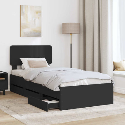 Bed Frame with Drawer Engineered Wood Length 200 cm Black 100 cm