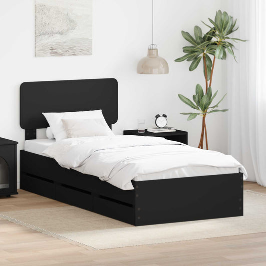Bed Frame Drawer Engineered Wood Length Black