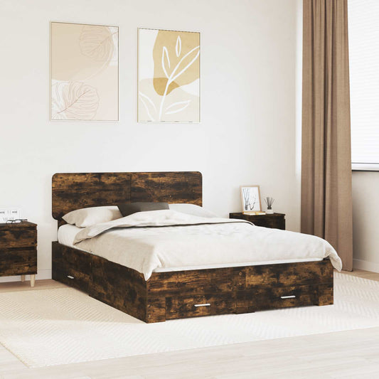 Bed Frame Drawer Engineered Wood Smoked oak