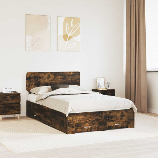 Bed Frame with Drawer Engineered Wood Length 200 cm Smoked Oak 120 cm