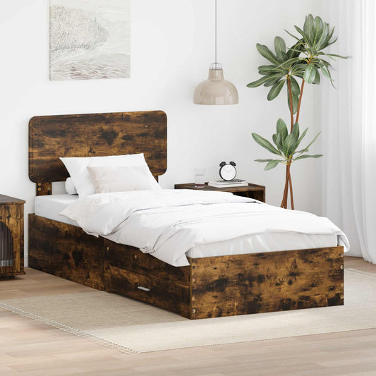Bed Frame Drawer Engineered Wood Length Smoked Oak
