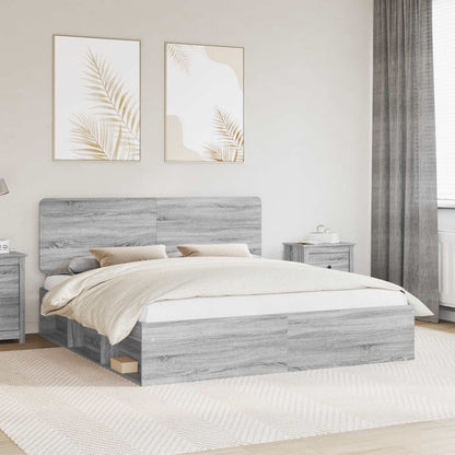 Bed Frame 200 x 200 cm Solid Pine Wood Grey sonoma