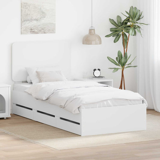Bed Frame with Drawer Engineer Wood Length 200 cm White 90 cm