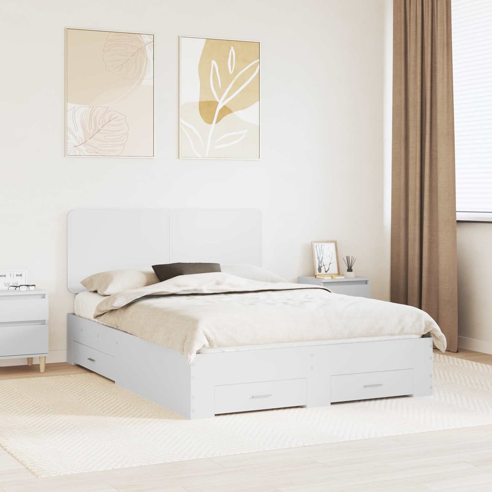 Bed Frame with Drawer 140 x 190 cm Engineered Wood White