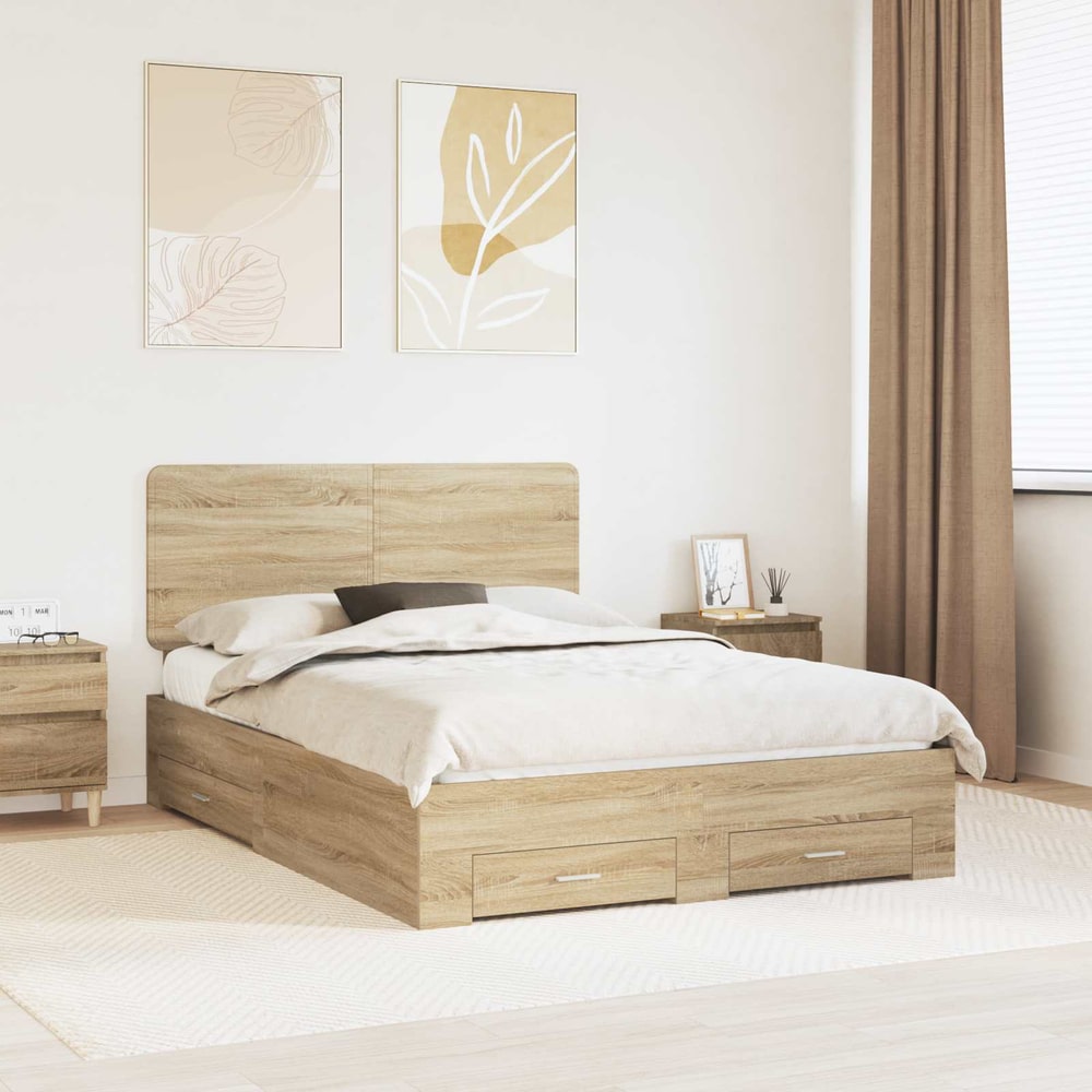 Bed Frame with Drawer 140 x 190 cm Engineered Wood Sonoma oak