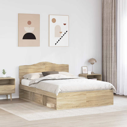 Bed Frame 140 x 190 cm Solid Pine Wood Sonoma oak
