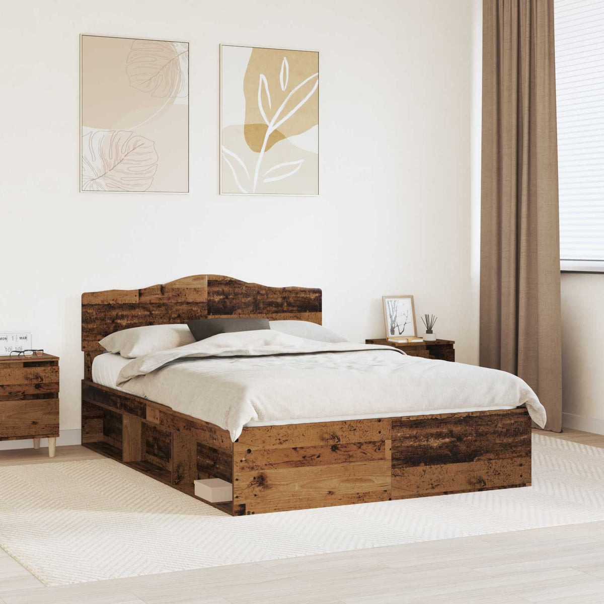Bed Frame 140 x 190 cm Solid Pine Wood Old wood