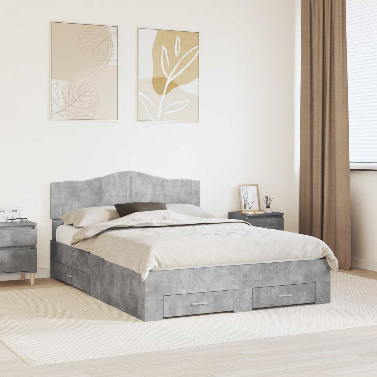 Bed Frame 140 x 190 cm Engineered Wood Concrete grey