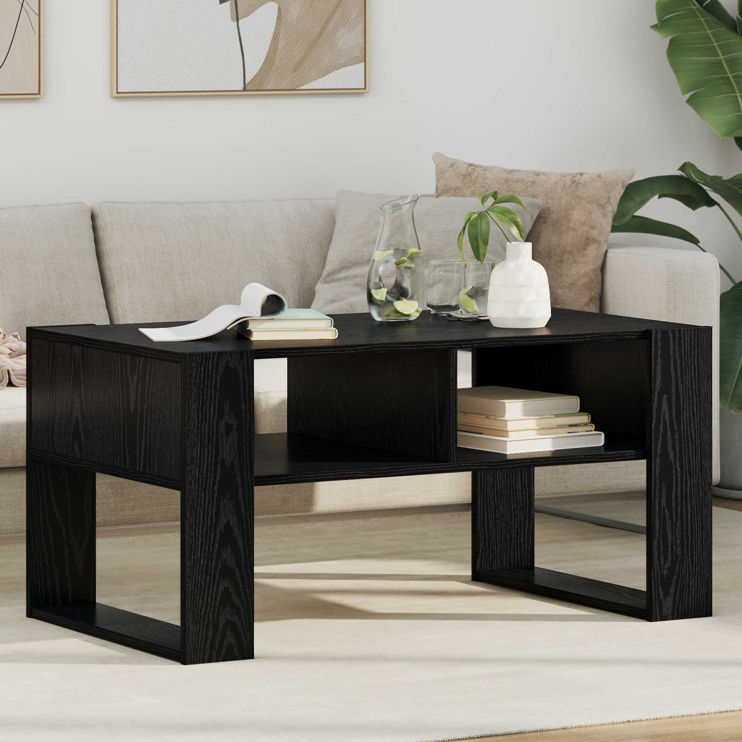 vidaXL Coffee Table Black Oak 92 x 53 x 45 cm Engineered Wood 1