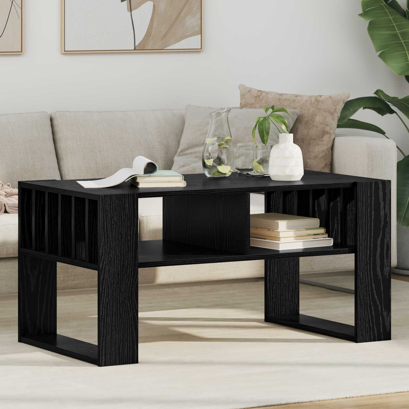 vidaXL Coffee Table Black Oak 92 x 49.5 x 45 cm Engineered Wood 1