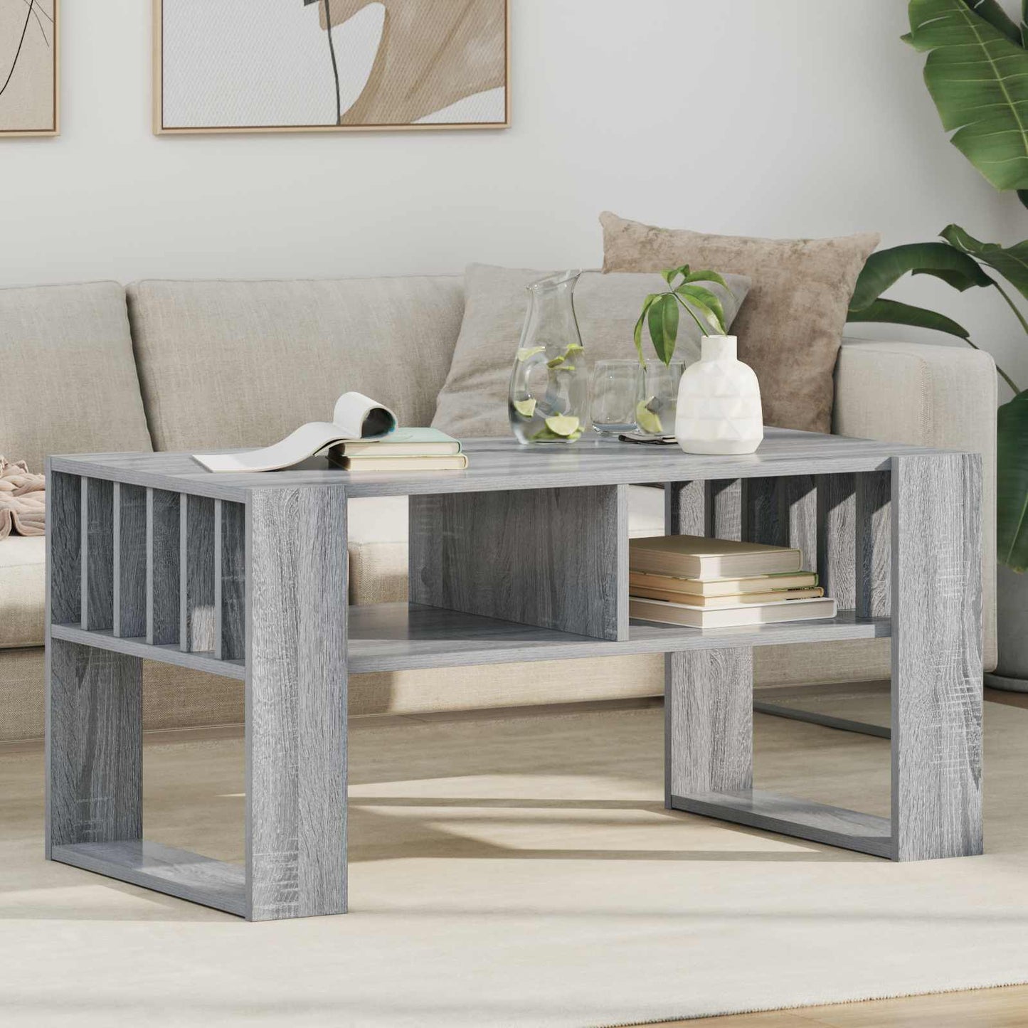 vidaXL Coffee Table Grey Sonoma 92 x 49.5 x 45 cm Engineered Wood 1
