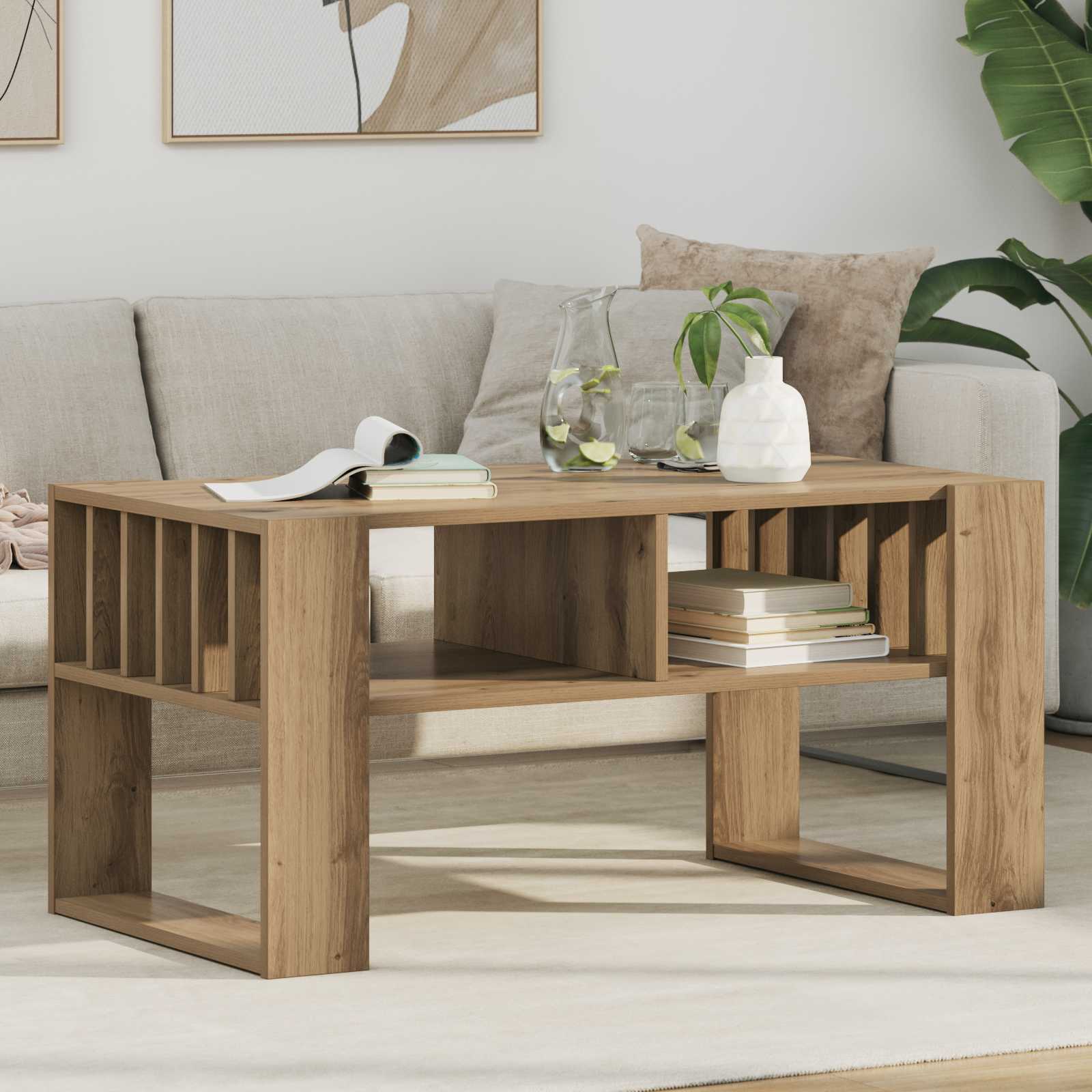 vidaXL Coffee Table Artisan Oak 92 x 49.5 x 45 cm Engineered Wood 1
