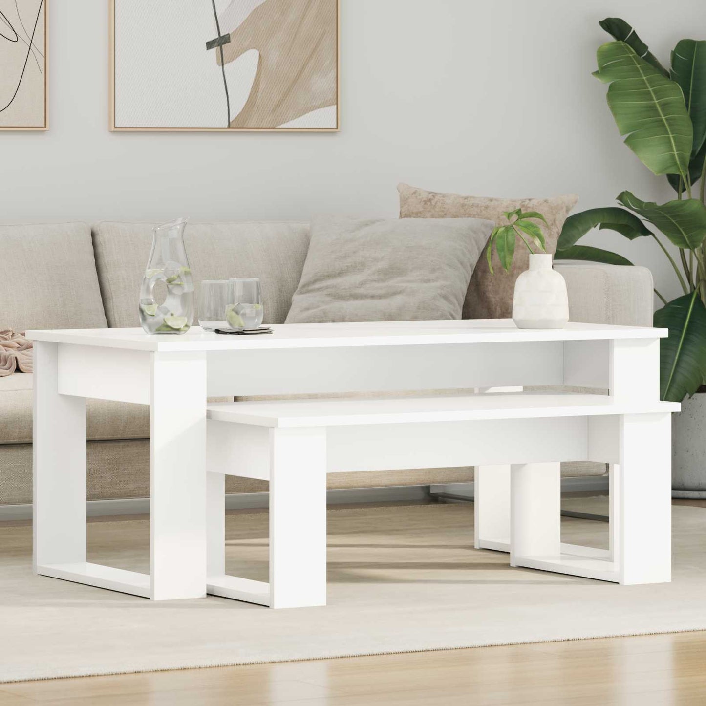 vidaXL Coffee Table Set 2 pcs White 100 x 50 x 42 cm Engineered Wood 1