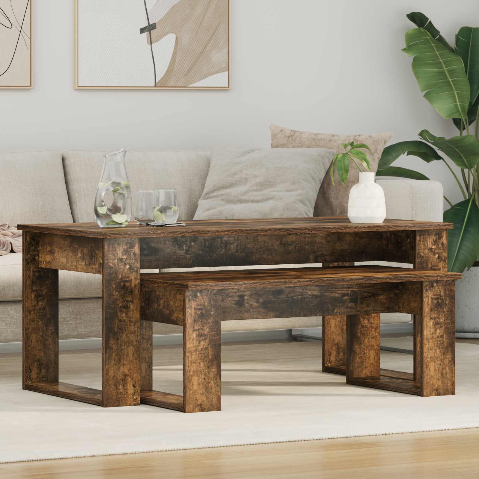 vidaXL Coffee Table Set 2 pcs Smoked Oak 100 x 50 x 42 cm 1