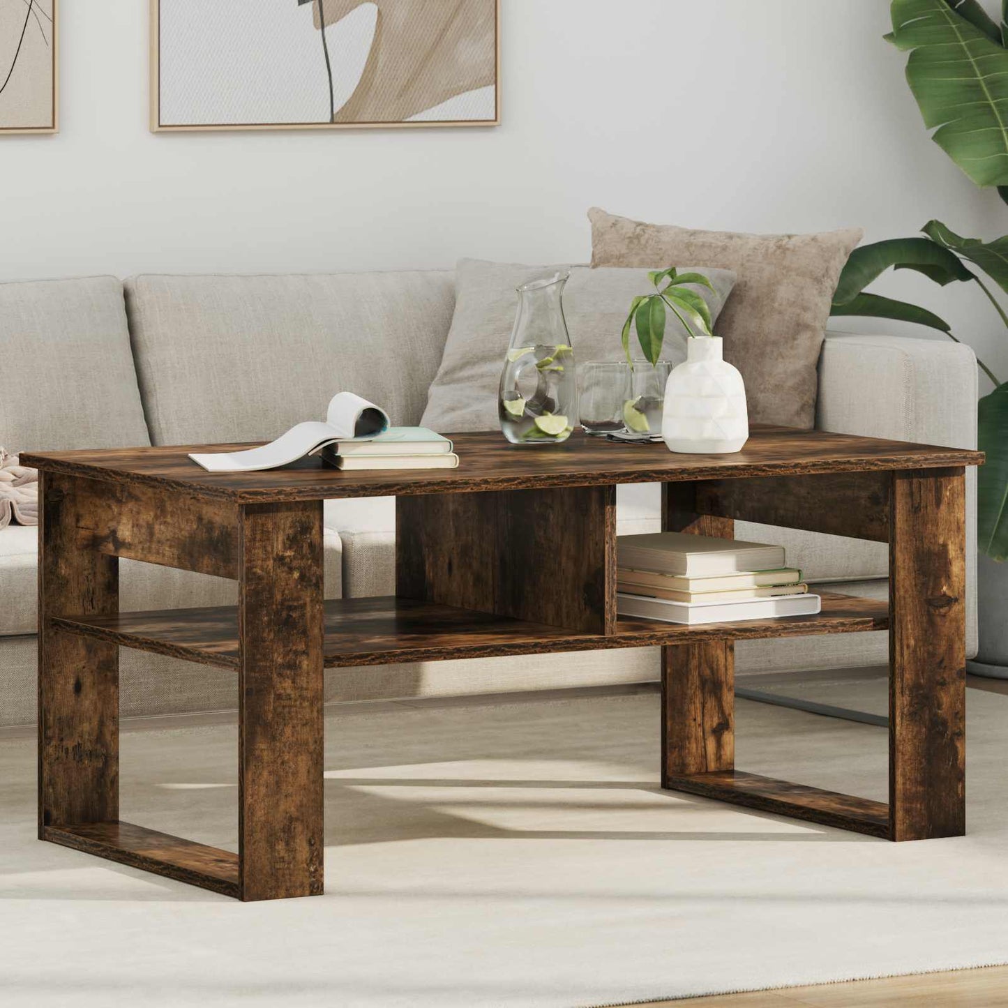 vidaXL Coffee Table Smoked Oak 96 x 54 x 44 cm Engineered Wood 1