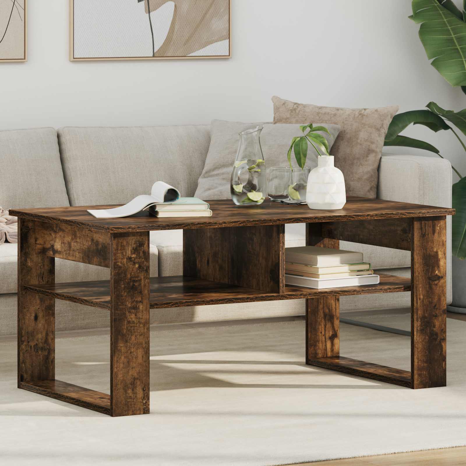 vidaXL Coffee Table Smoked Oak 96 x 54 x 44 cm Engineered Wood 1