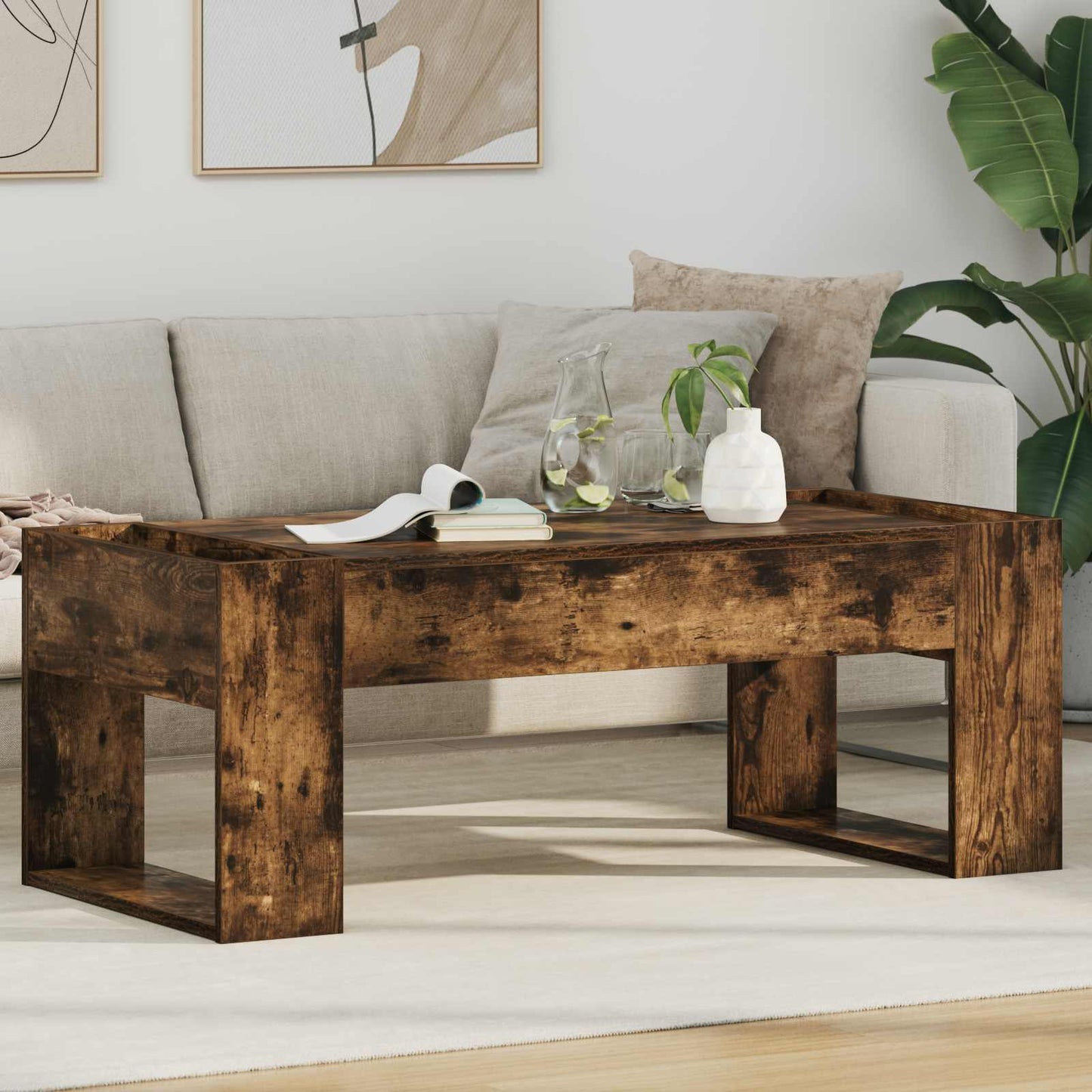 vidaXL Coffee Table Smoked Oak 110 x 50 x 41 cm Engineered Wood 1