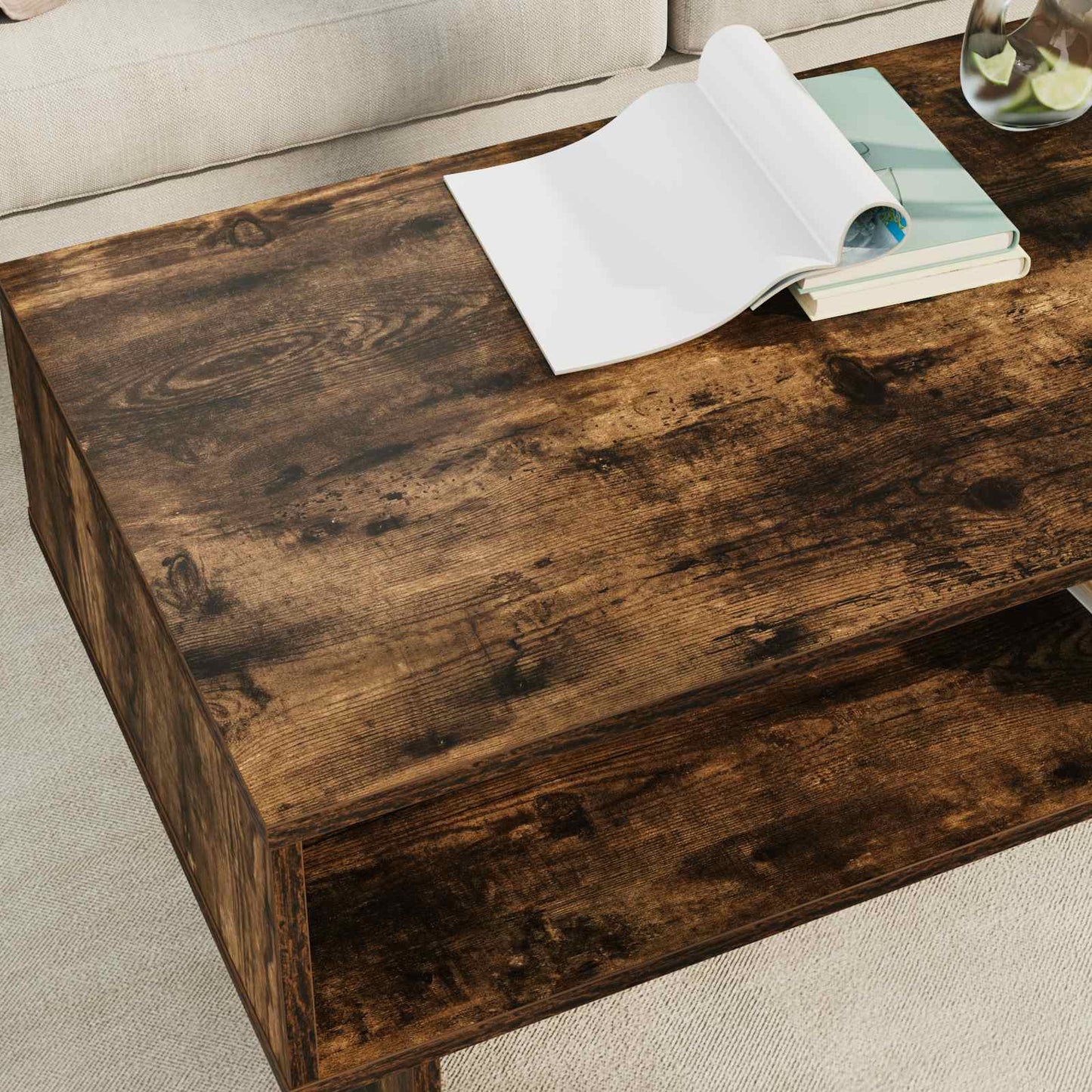 vidaXL Coffee Table Smoked Oak 100 x 46 x 35 cm Engineered Wood 4