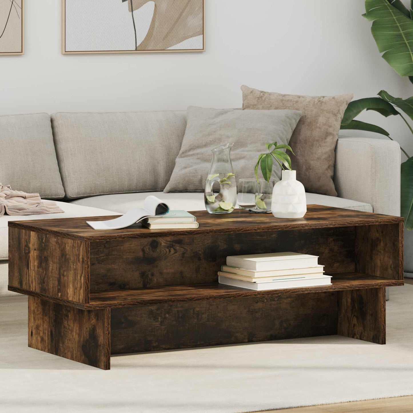 vidaXL Coffee Table Smoked Oak 100 x 46 x 35 cm Engineered Wood 1