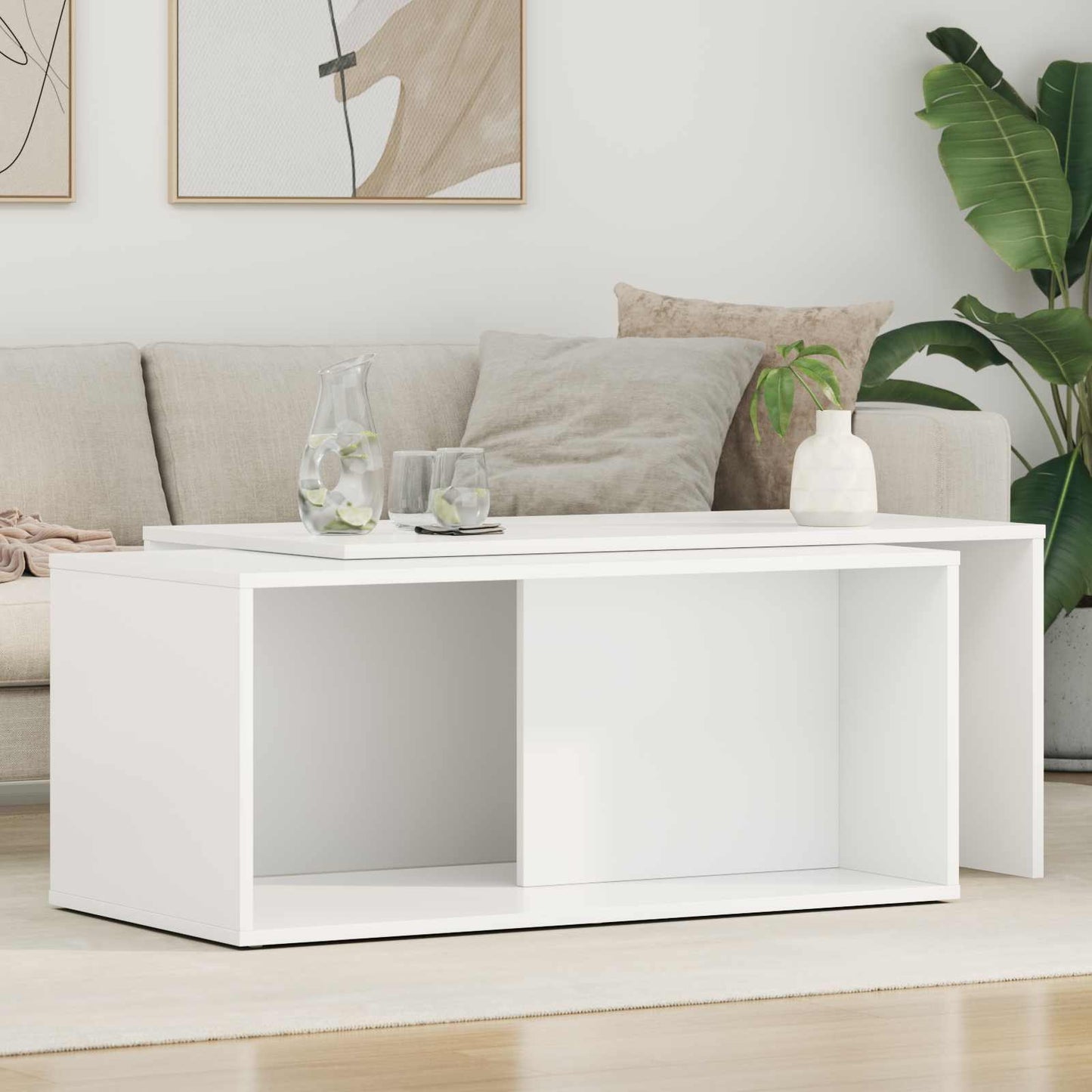 vidaXL Coffee Table Set 2 pcs White 90 x 48 x 40 cm Engineered Wood 1