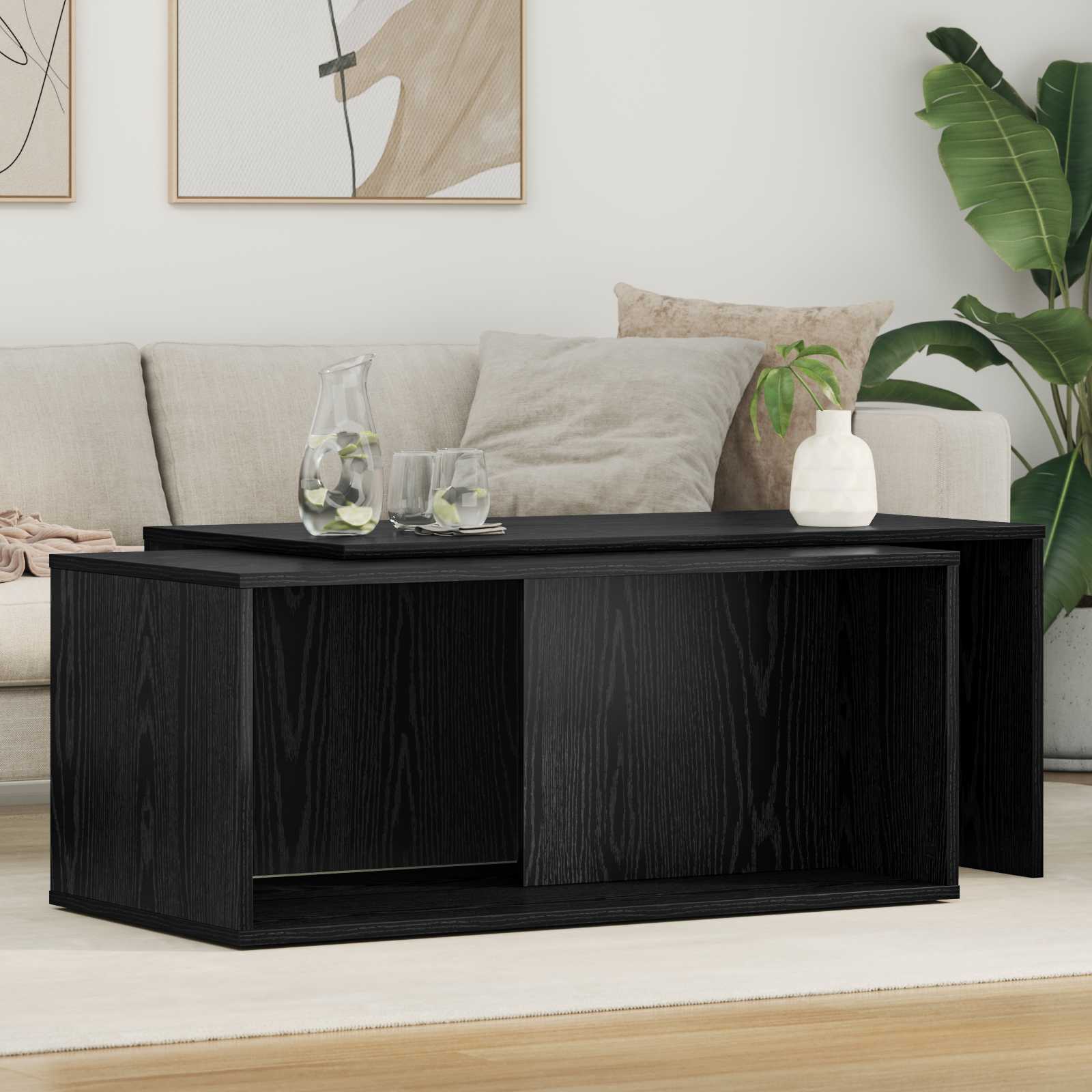 vidaXL Coffee Table Set 2 pcs Black Oak 90 x 48 x 40 cm 1