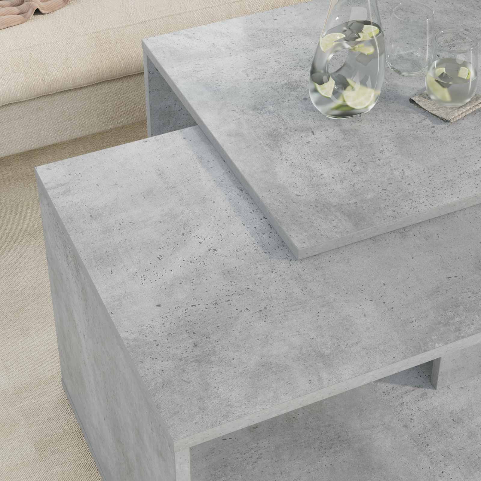 vidaXL Coffee Table Set 2 pcs Concrete Grey 90 x 48 x 40 cm 4