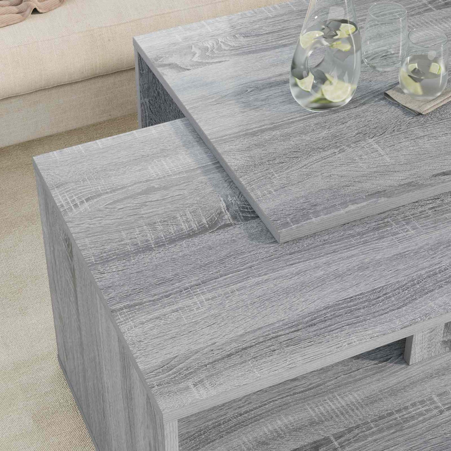 vidaXL Coffee Table Set 2 pcs Grey Sonoma 90 x 48 x 40 cm 4