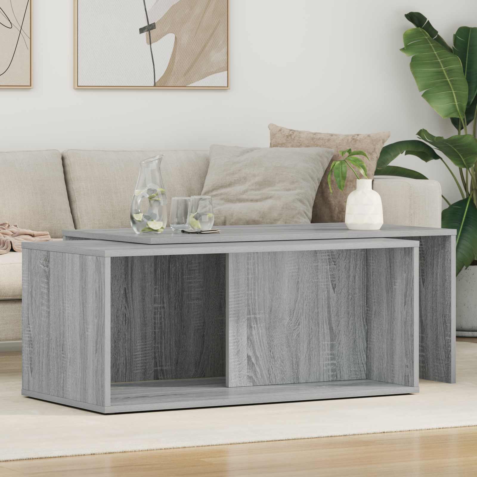 vidaXL Coffee Table Set 2 pcs Grey Sonoma 90 x 48 x 40 cm 1