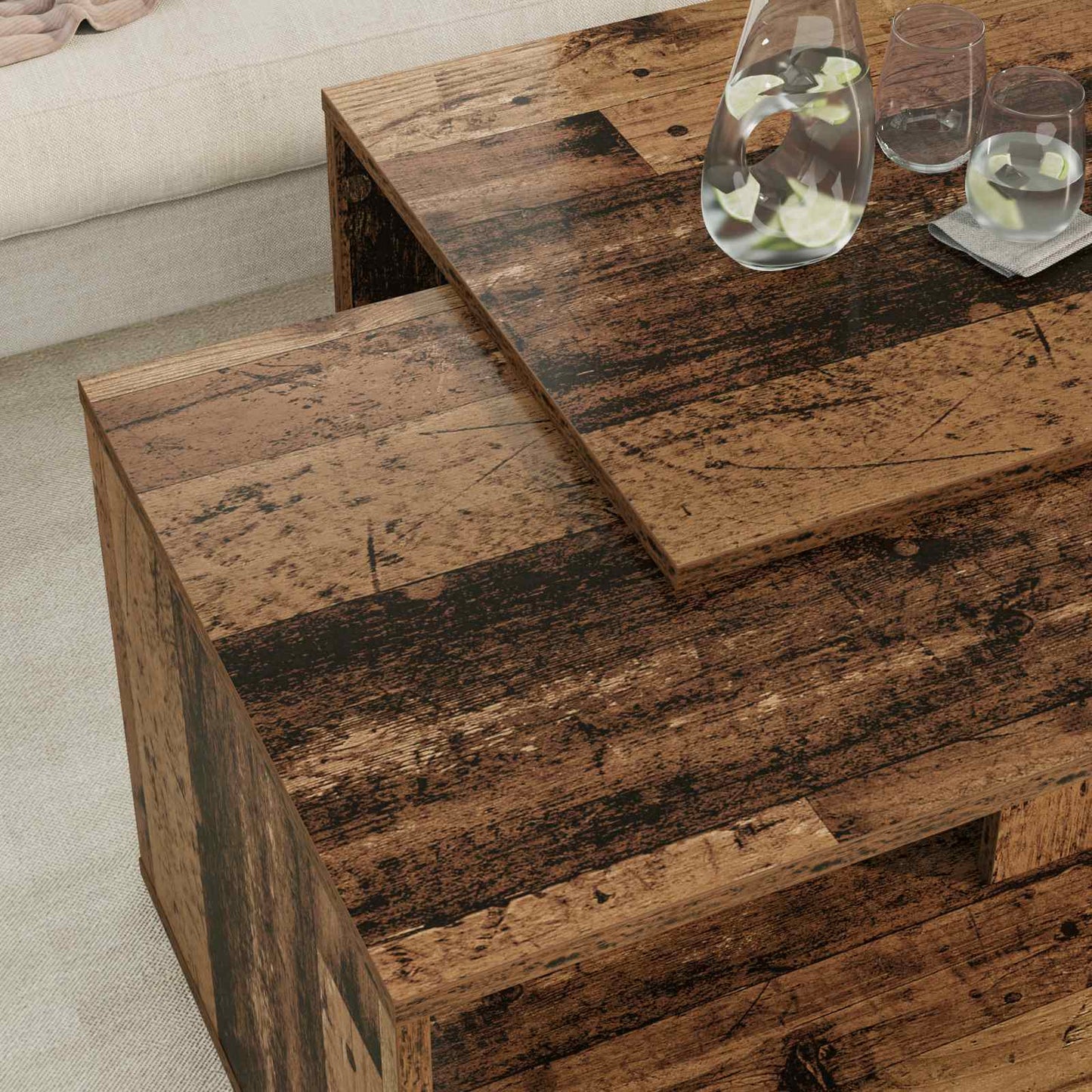 vidaXL Coffee Table Set 2 pcs Old Wood 90 x 48 x 40 cm Engineered Wood 4