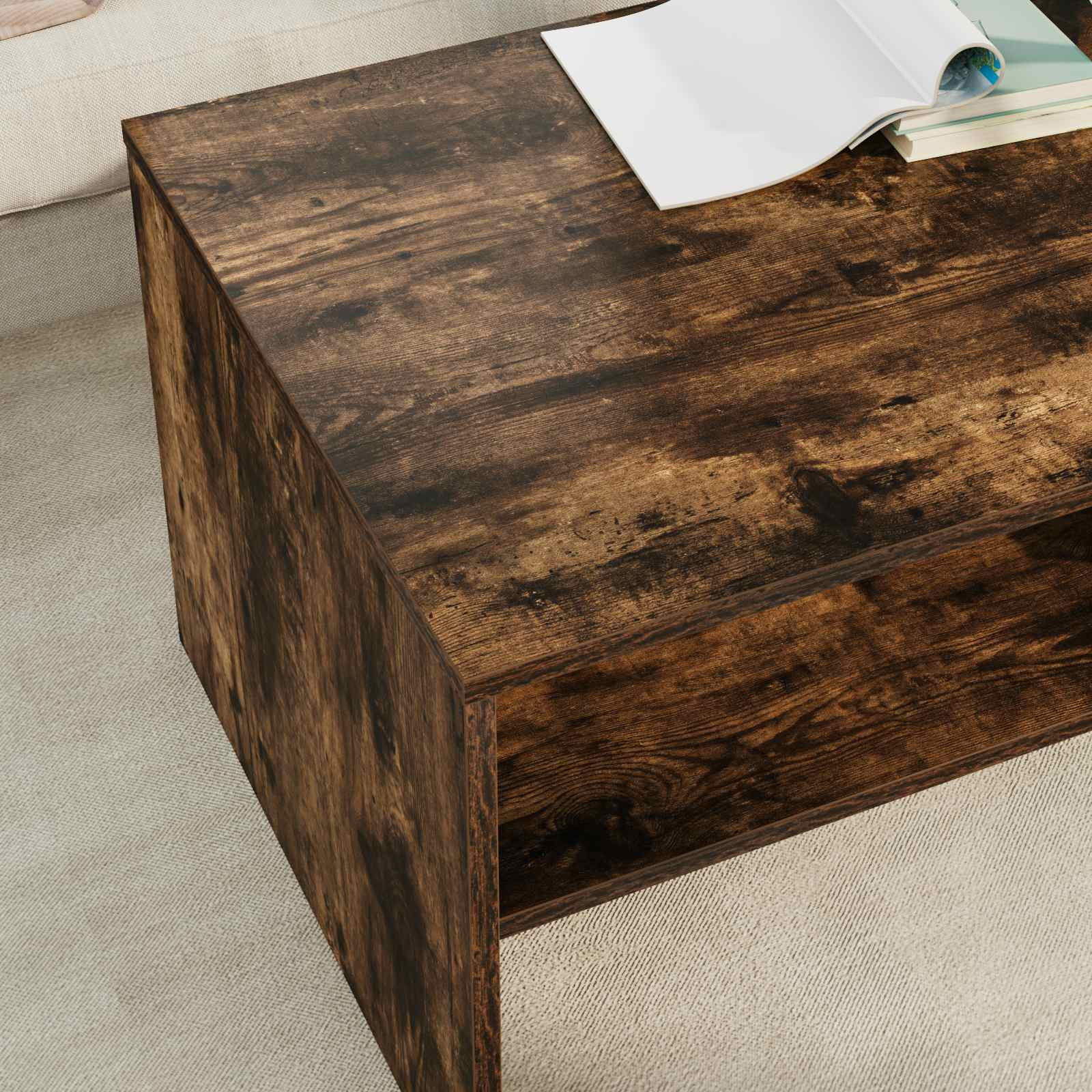 vidaXL Coffee Table Smoked Oak 100 x 50 x 40 cm Engineered Wood 4