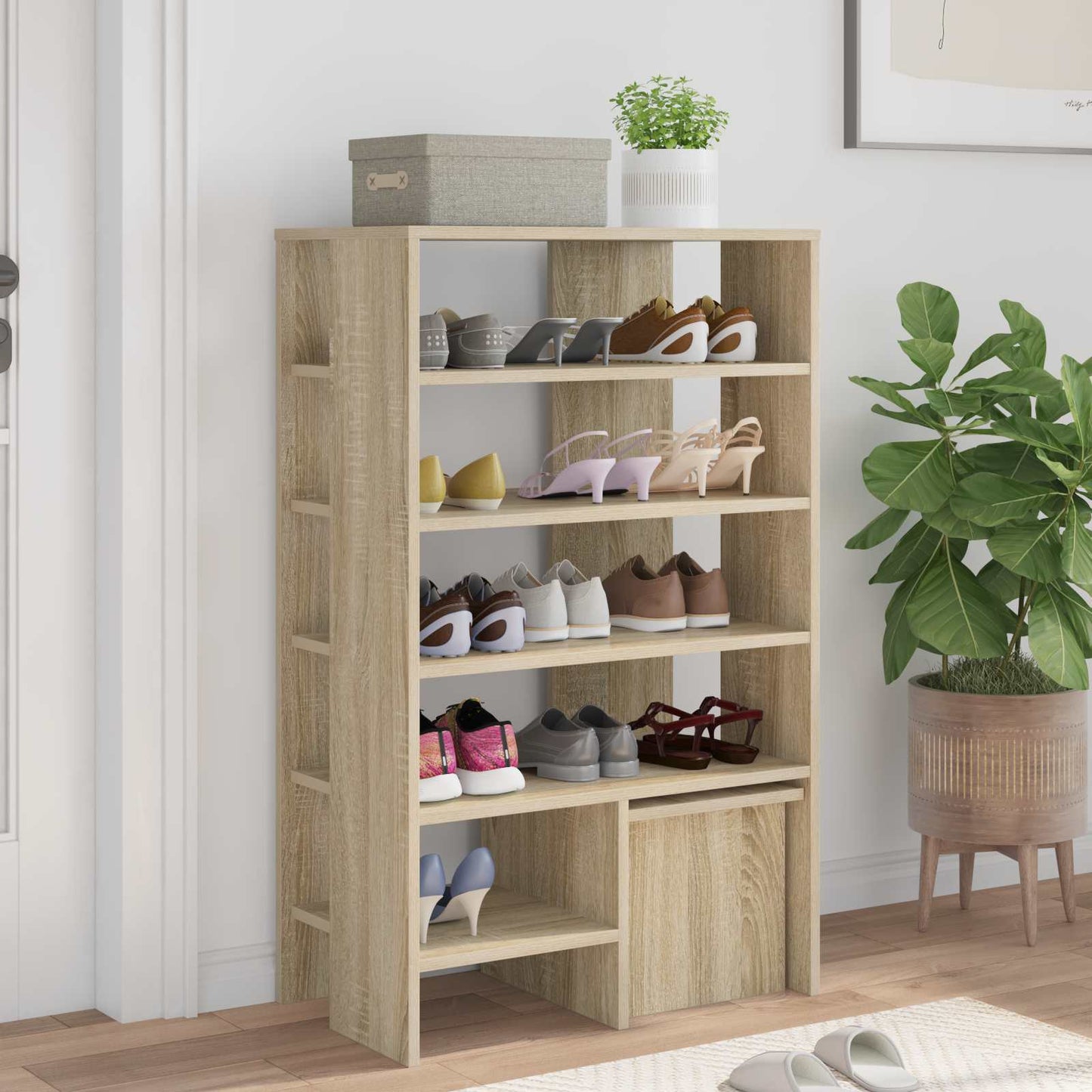 vidaXL Shoe Cabinet 2 pcs 62 x 35 x 100 cm Engineered Wood Sonoma Oak 4