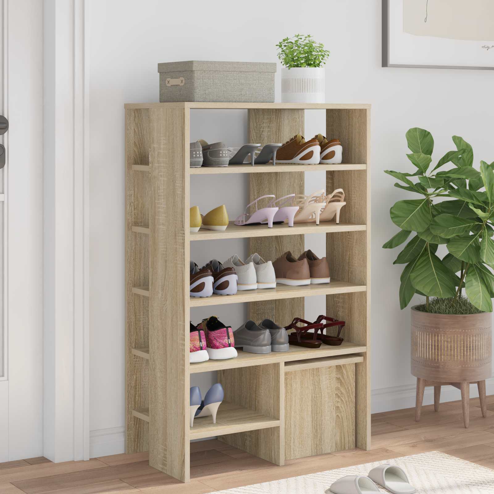 vidaXL Shoe Cabinet 2 pcs 62 x 35 x 100 cm Engineered Wood Sonoma Oak 4