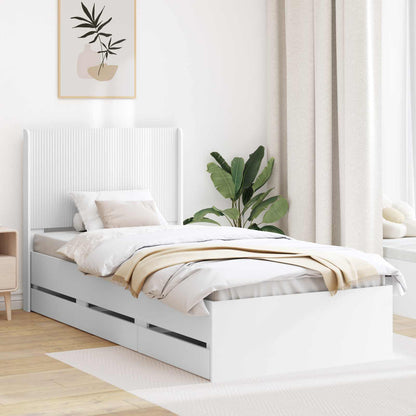 Bed Frame with Storage and Headboard Length 200 cm White 90 cm