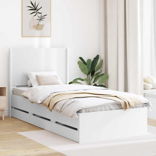 Bed Frame with Storage and Headboard Length 200 cm White 90 cm