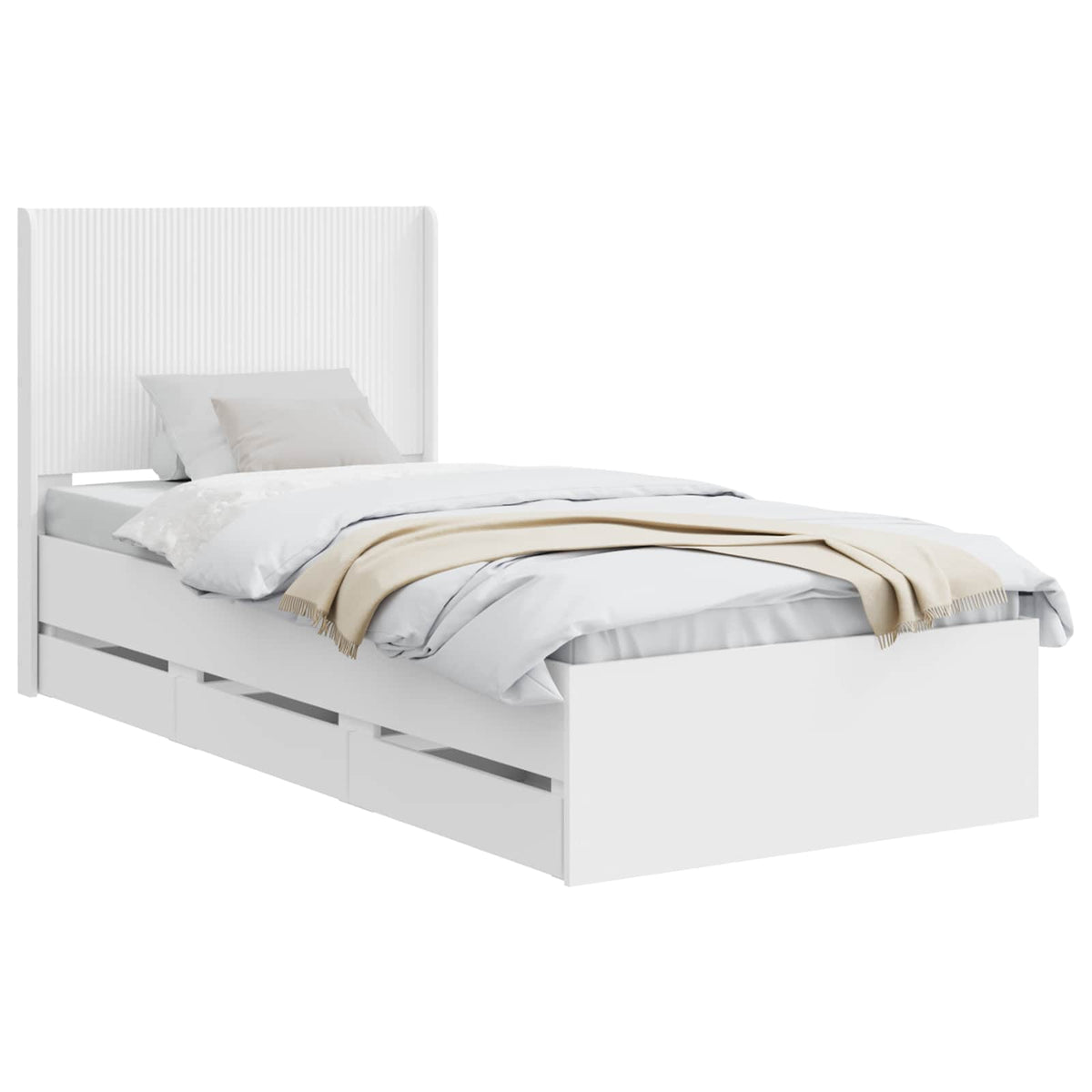 Bed Frame with Storage and Headboard Length 200 cm White 90 cm