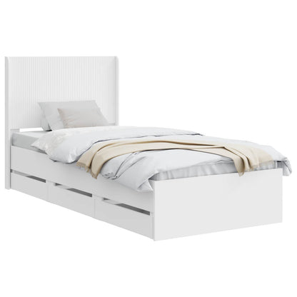 Bed Frame with Storage and Headboard Length 200 cm White 90 cm