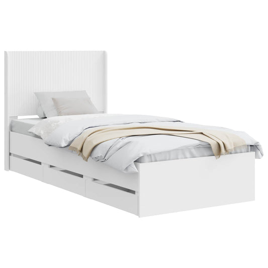 Bed Frame with Storage and Headboard Length 200 cm White 90 cm