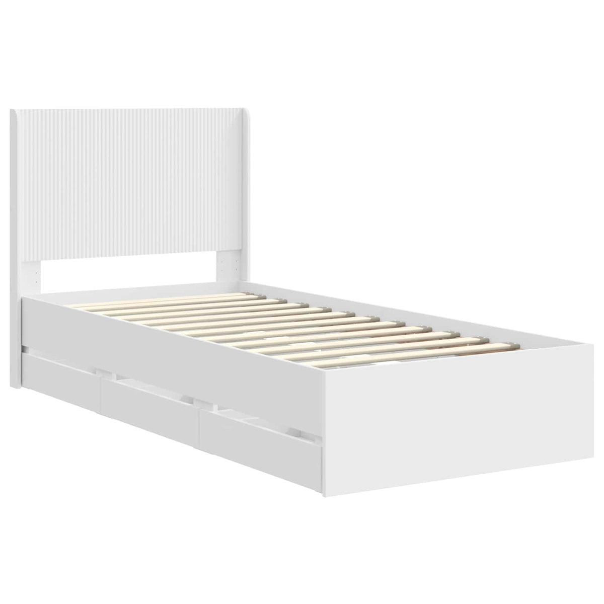 Bed Frame with Storage and Headboard Length 200 cm White 90 cm