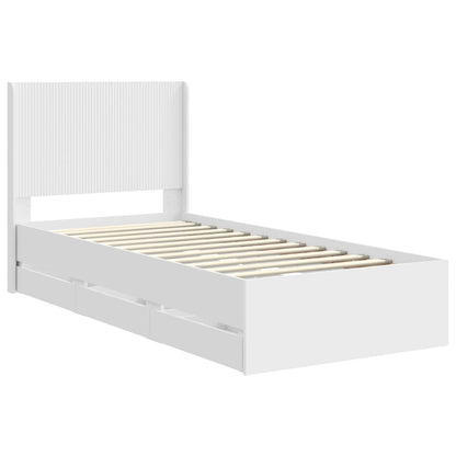 Bed Frame with Storage and Headboard Length 200 cm White 90 cm