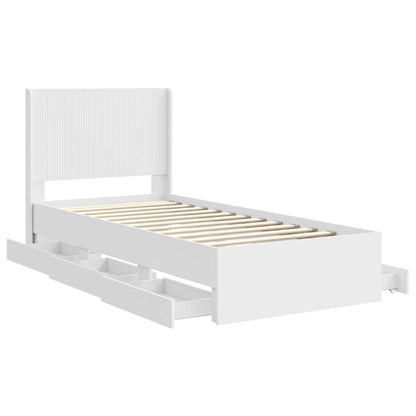 Bed Frame with Storage and Headboard Length 200 cm White 90 cm