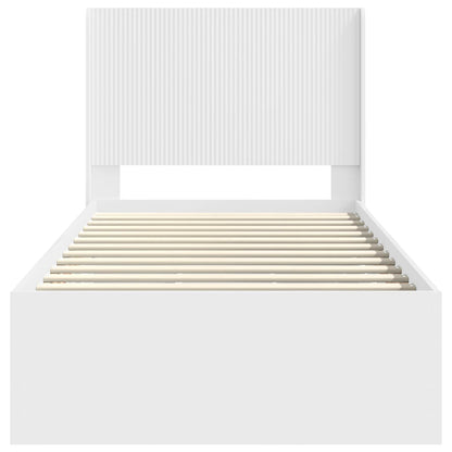 Bed Frame with Storage and Headboard Length 200 cm White 90 cm