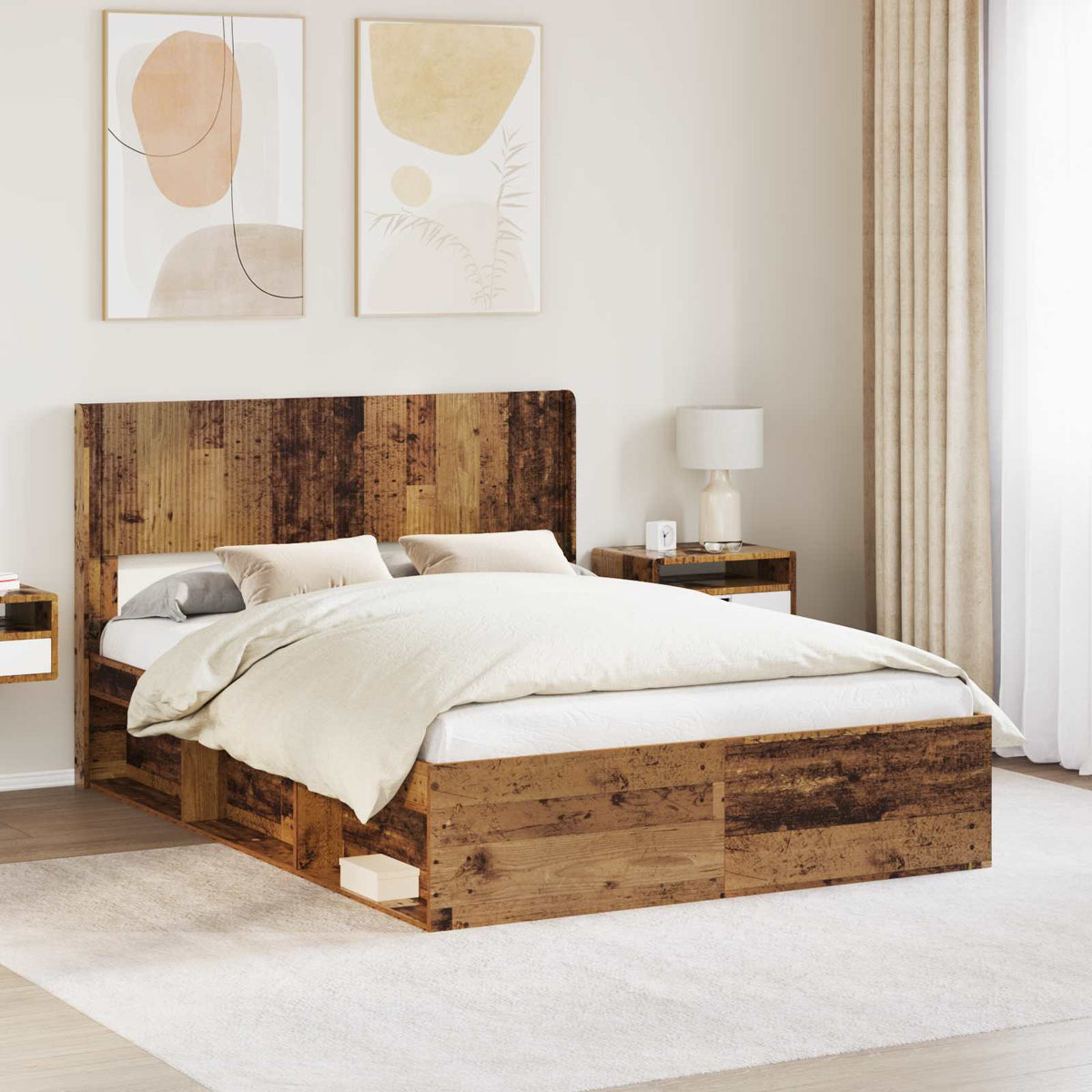 Bed Frame with Storage and Headboard 150 x 200 cm Old wood