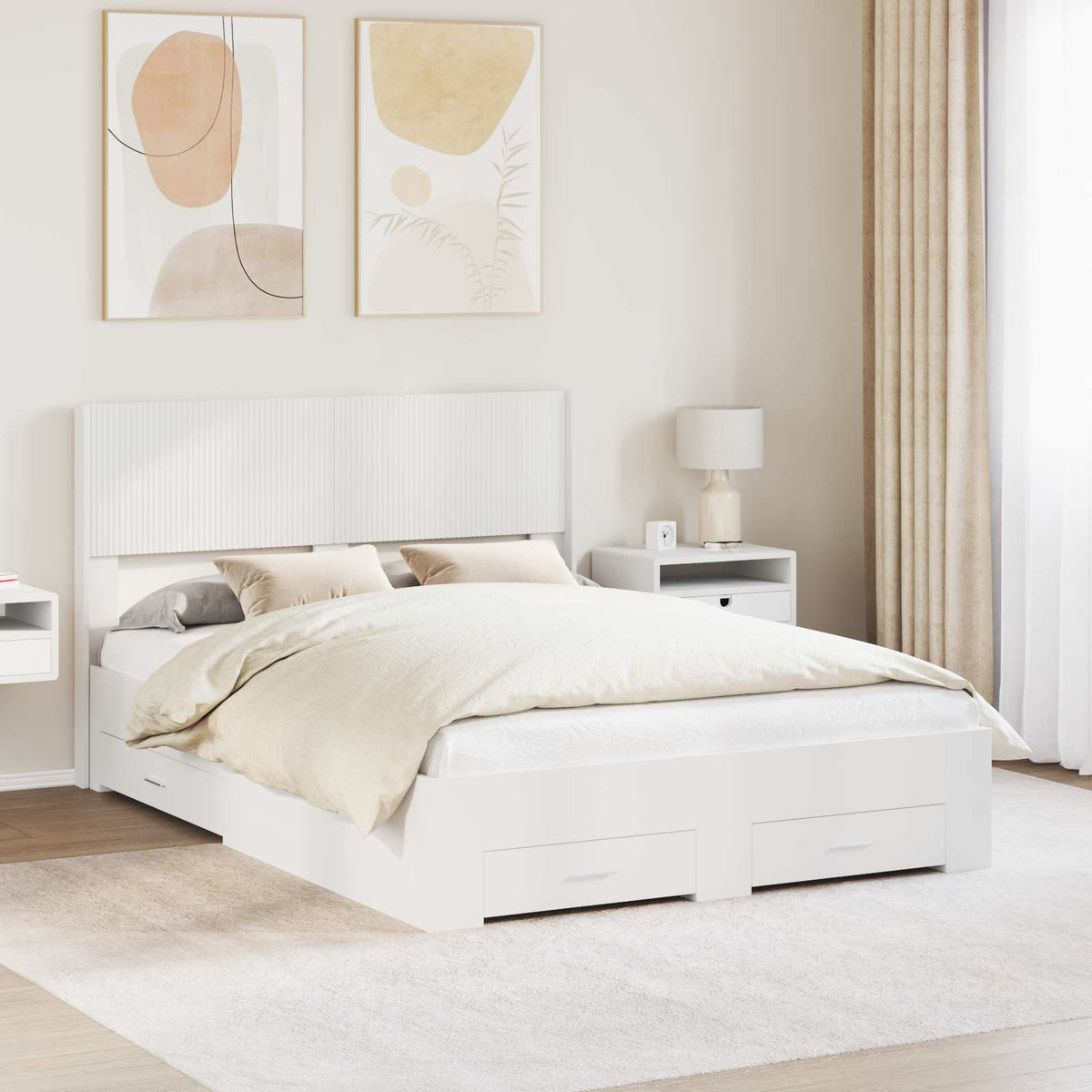 Bed Frame with Storage and Headboard 140 x 190 cm White