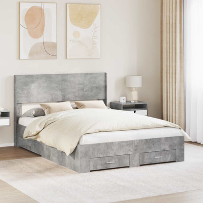 Bed Frame with Storage and Headboard 140 x 190 cm Concrete grey
