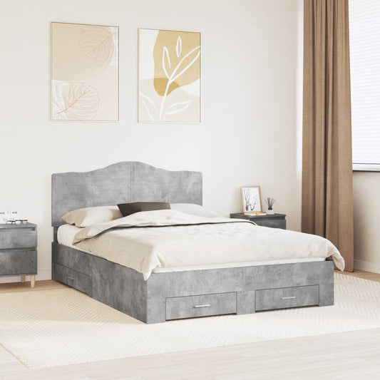 Bed Frame 140 x 190 cm Engineered Wood Concrete grey