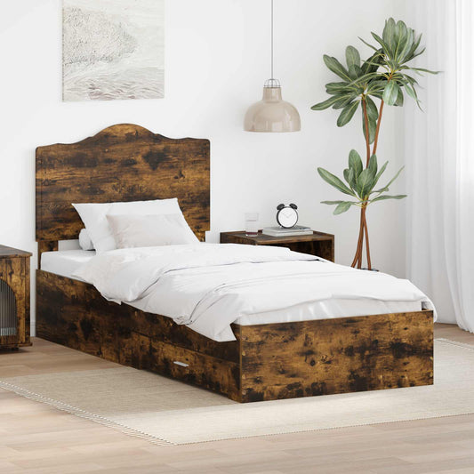 Bed Frame Engineered Wood Length Smoked Oak