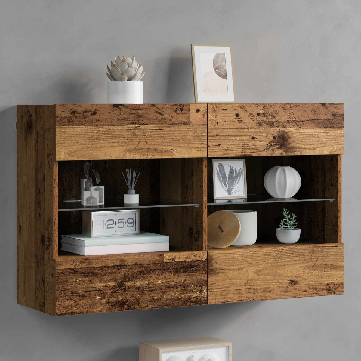 TV Wall Cabinet with LED Lights 98.5x30x60.5 cm Old wood
